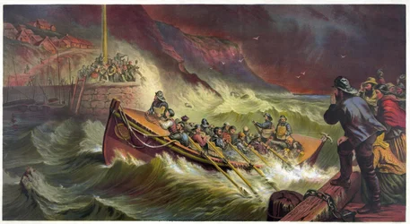Der Aufbruch, das Starten des Rettungsbootes, veröffentlicht ca. 1872